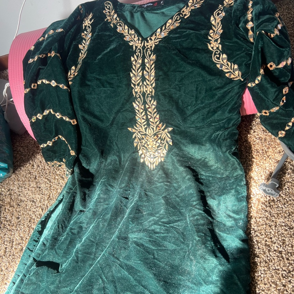 Velvet Green embroidered kurti. Semi formal